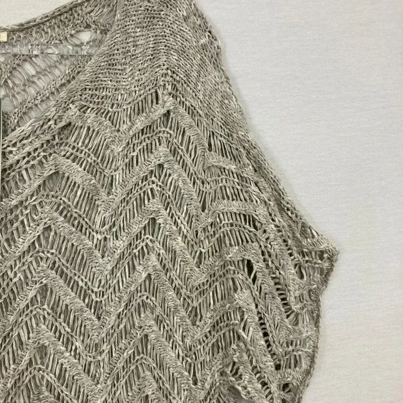 New Eileen Fisher Light Gray Open Knit Cotton Wonder Scallop Sweater 3X